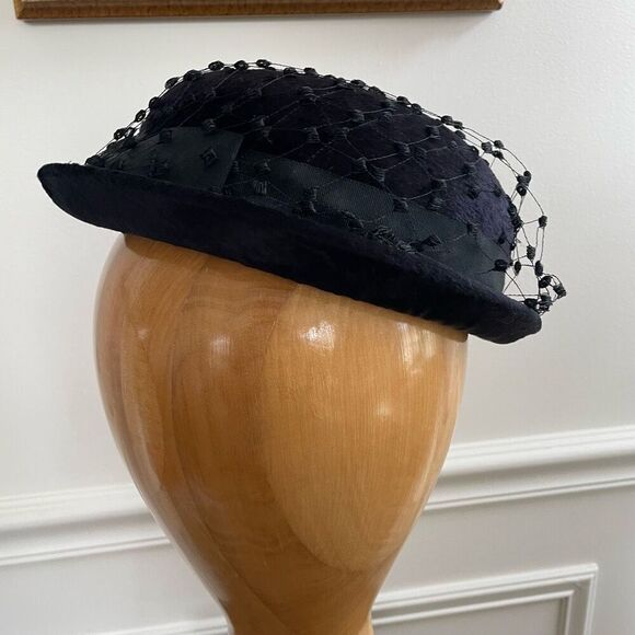 Vintage 60s Black Hat Veil Grossgrain Ribbon Bow Band Small - Picture 5 of 8